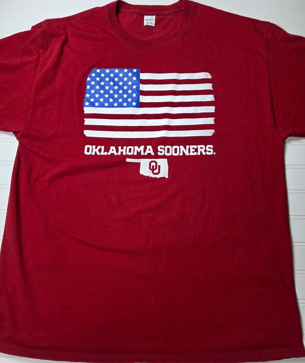 Oklahoma Sooners USA Flag T-Shirt, Red, Size XL